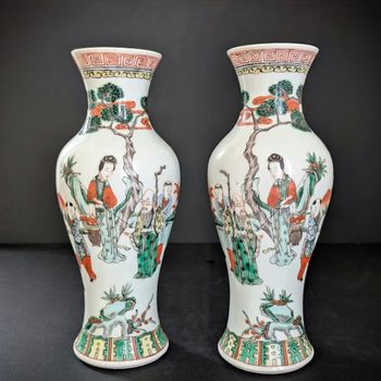 Chinese Antique wucai mirror pair vases,  Late Qing Kangxi revival style, 19th century #2601, 2602