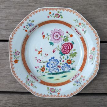Chinese Antique deep Famille Rose plate 18th c #2626