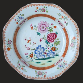Chinese Antique deep Famille Rose plate 18th c #2626
