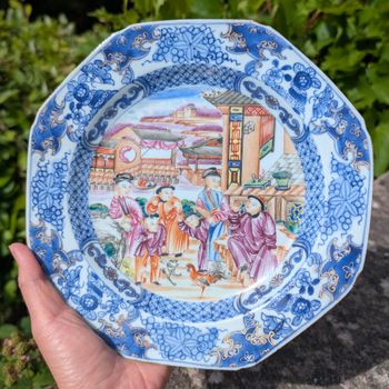 Chinese Antique Rose Mandarin Plate, 18th C Qianlong period #2638