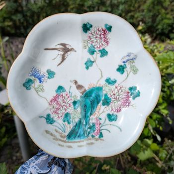 Chinese Antique famille rose Altar Bowl / Tazza, Late Qing #2639