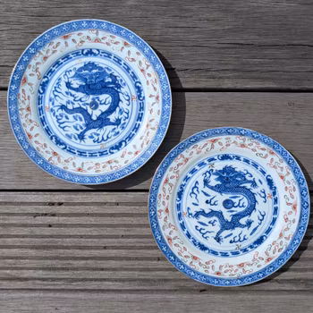 A pair of Chinese Antique underglazed blue and white plates, Republic, 20th c #2662, 2663