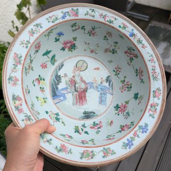 Chinese Antique famille rose handwash / basin, 19th c #2669