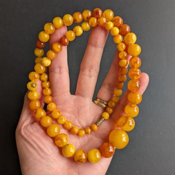 Antique Natural Amber Necklace Baltic Amber Egg Yolk Butterscotch 39g #2613