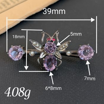 Antique Victorian / Edwardian sterling silver brooch amethyst pearl Insect/ Bug #2615