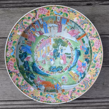 Chinese antique Rose Mandarin Handwash / Basin, 19th c, Daoguang period #2697