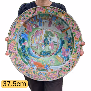 Chinese antique Rose Mandarin Handwash / Basin, 19th c, Daoguang period #2697