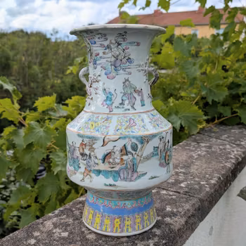 Chinese antique porcelain vase with immortals and gods, Late Qing, 19th c #2707