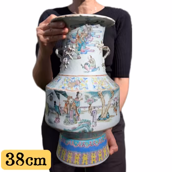 Chinese antique porcelain vase with immortals and gods, Late Qing, 19th c #2707