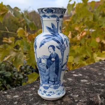 Chinese antique porcelain vase decorated with figures and birds, 19th c #2709