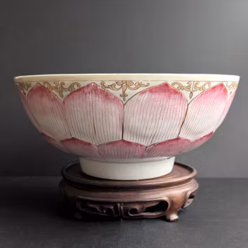 Chinese Antique Famille Rose Lotus punch bowl first half of the 18th c #2722