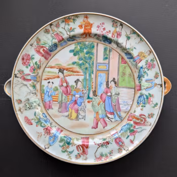 Chinese Antique rose mandarin warming plate, mid 19th c #2750