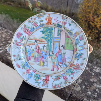 Chinese Antique rose mandarin warming plate, mid 19th c #2750