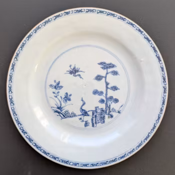 Chinese antique blue and white porcelain plate, Qianlong, 18th c #2767 松鹤延年