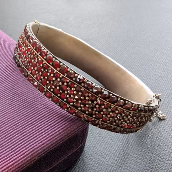 Antique Garnet Art Deco Bohemian Handmade Bracelet Bangle #2587
