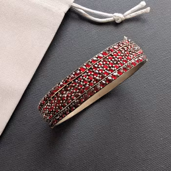 Antique Garnet Art Deco Bohemian Handmade Bracelet Bangle #2587