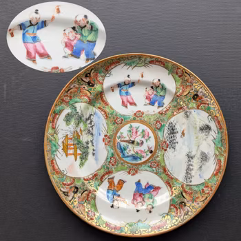 Chinese antique rose mandarin dish, 19th c, Daoguang / Xianfeng #2779