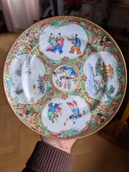 Chinese antique rose mandarin dish, 19th c, Daoguang / Xianfeng #2779