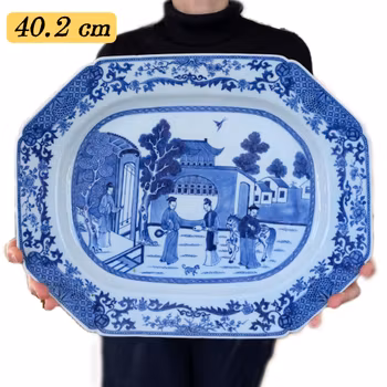 Antique Chinese Blue and White platter with a horse and mandarin, Qianlong period #2832