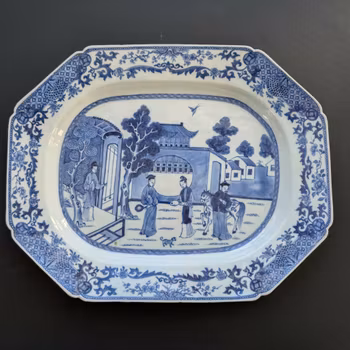 Antique Chinese Blue and White platter with a horse and mandarin, Qianlong period #2832