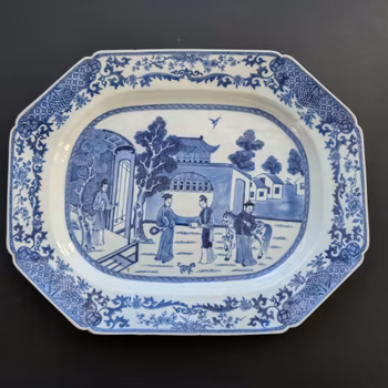 Antique Chinese Blue and White platter with a horse and mandarin, Qianlong period #2832