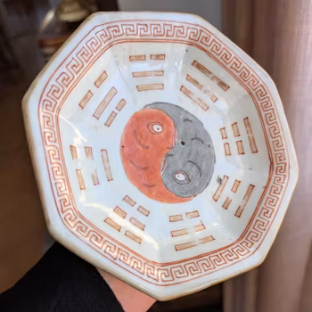 Antique Chinese Famille Rose Porcelain Trigrams Yin Yang Octagonal Bagua Bowl,Tongzhi Mark #2837