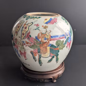 Chinese antique jar with decoration of figures and Qilin, 19th c #2851