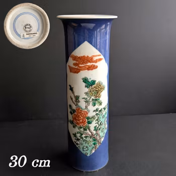 Chinese antique vase in powder blue and wucai, Late Qing #2860