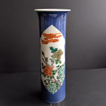Chinese antique vase in powder blue and wucai, Late Qing #2860