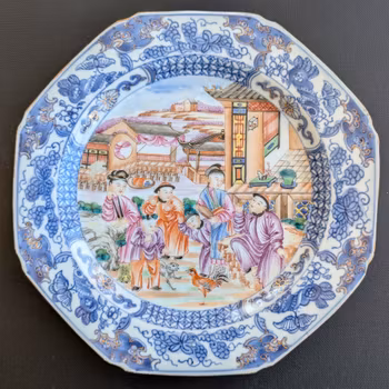 Chinese Antique Rose Mandarin Plate, 18th C Qianlong period #2866