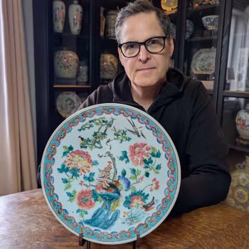 Antique Chinese famille rose charger with pheonix, 19th century #2873