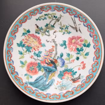 Antique Chinese famille rose charger with pheonix, 19th century #2873