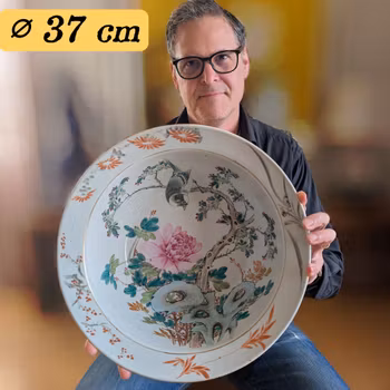 Chinese antique Qianjiang cai basin / handwash with 富贵白头 decoration, 19th c #2877