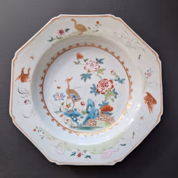 Chinese Antique famille rose plate with birds, Qianlong Period #2886