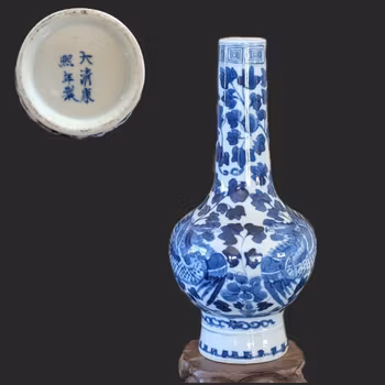Chinese antique porcelain blue and white vase with Double phoenix #2898
