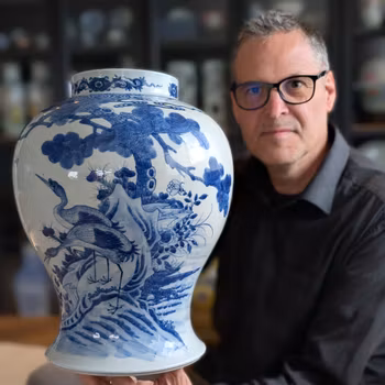 Chinese antique jar with decoration of two cranes, 19th c #2905 松鹤延年图