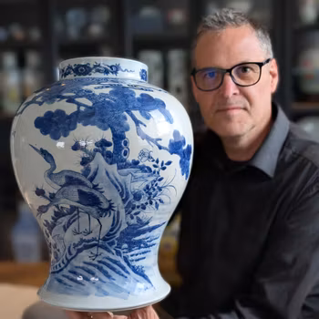 Chinese antique jar with decoration of two cranes, 19th c #2905 松鹤延年图