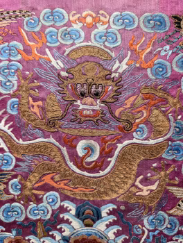 Chinese Antique silk embroidery with Dragon, 19th century Qing Dynasty #2906
