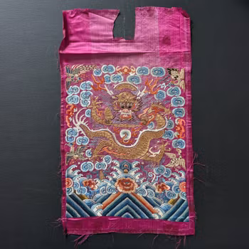 Chinese Antique silk embroidery with Dragon, 19th century Qing Dynasty #2906