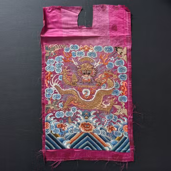Chinese Antique silk embroidery with Dragon, 19th century Qing Dynasty #2906