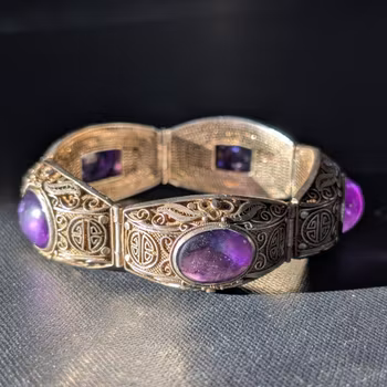 Chinese filigree handmade silver jewelry bracelet with natural amethyst #2911