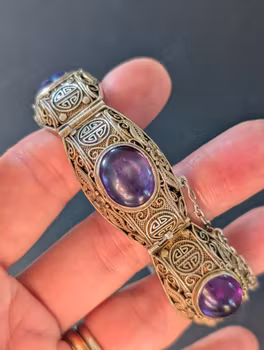 Chinese filigree handmade silver jewelry bracelet with natural amethyst #2911