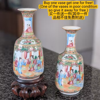 Chinese antique rose mandarin vases, Late Qing #2913 and #2915
