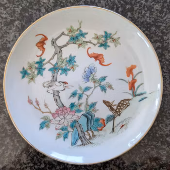 Chinese Antique Famille Rose Plate, wth deer, crane and bats, 19th century #2910