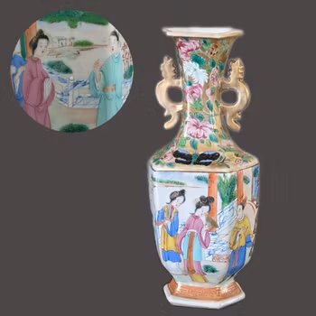 Chinese antique rose mandarin vases, Jiaqing / Daoguang #2920