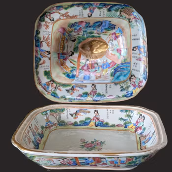 Chinese antique rose mandarin tureen with 9 beauties, 19th c #2925