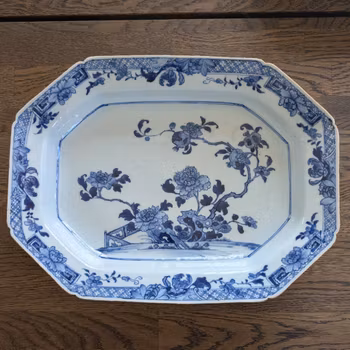 Chinese antique platter in underglazed blue and white underplate, 18th c #2927