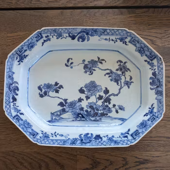Chinese antique platter in underglazed blue and white underplate, 18th c #2927