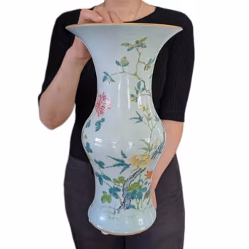 Chinese antique yan yan vase with seasonal flowers, Late Qing / Republic #2928