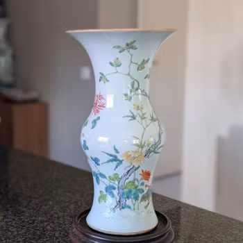 Chinese antique yan yan vase with seasonal flowers, Late Qing / Republic #2928